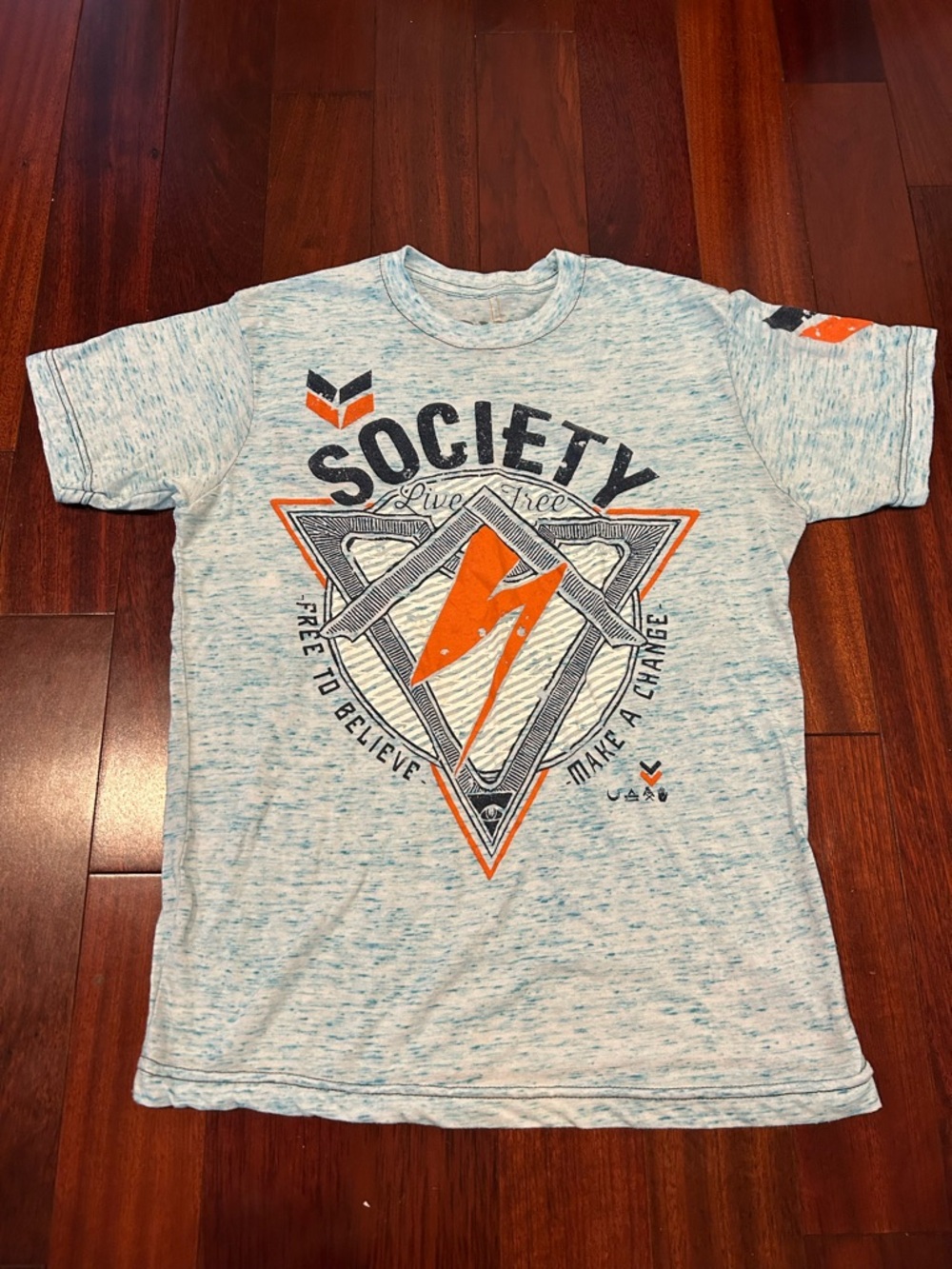Society Men's Heather Blue Graphic Tee with Orange Accent